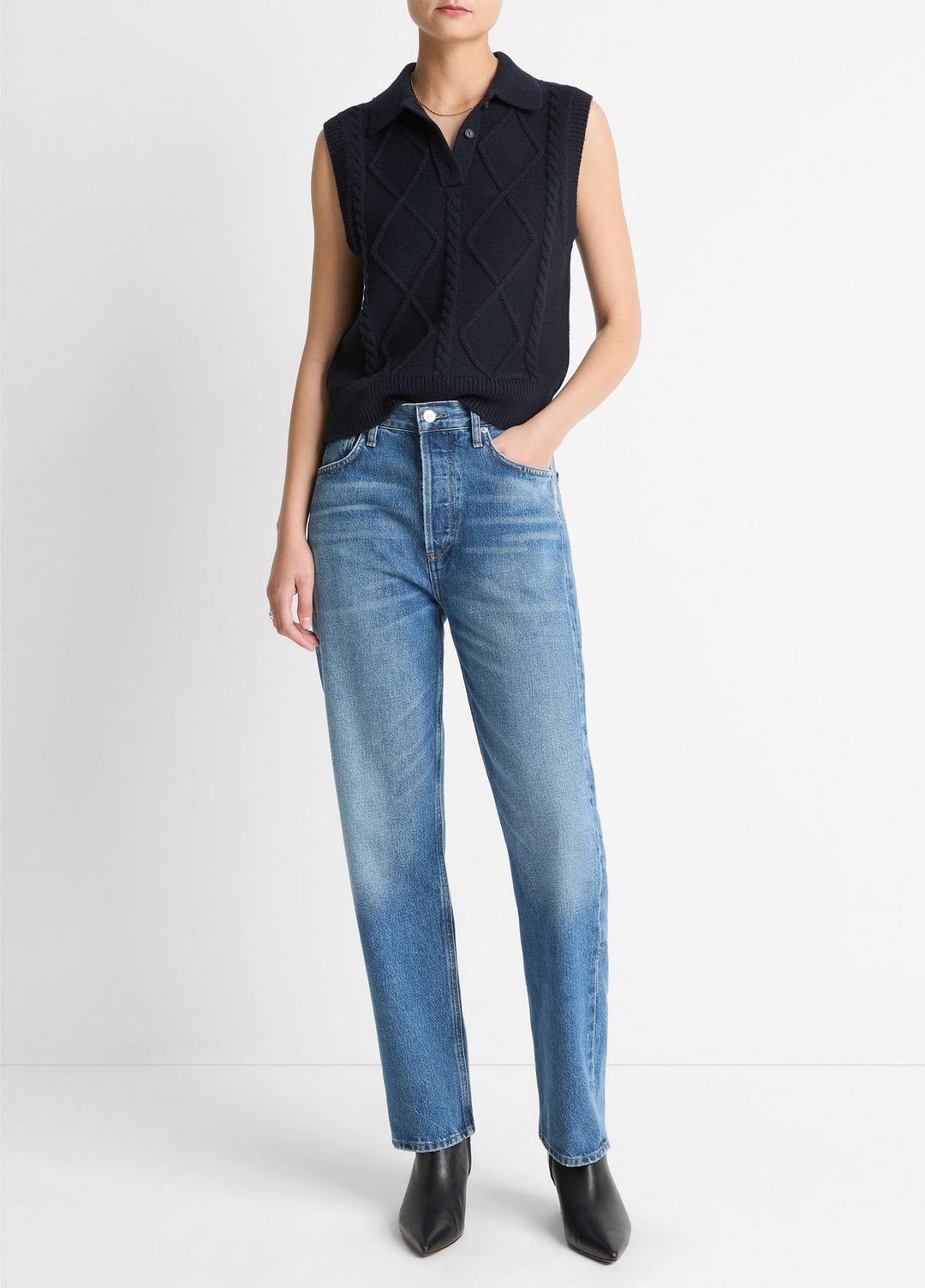 VINCE Cable-Knit Wool & Cotton-Blend Sweater Vest in V-Neck
