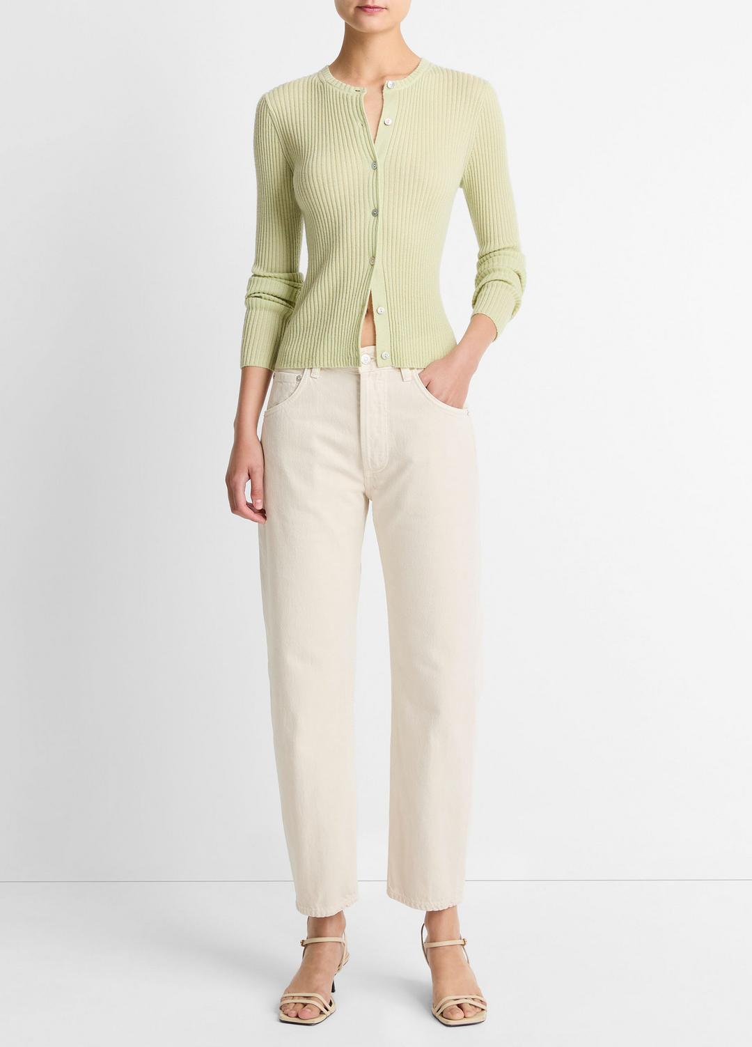 VINCE Ribbed Cashmere-Silk Cardigan in Cardigans