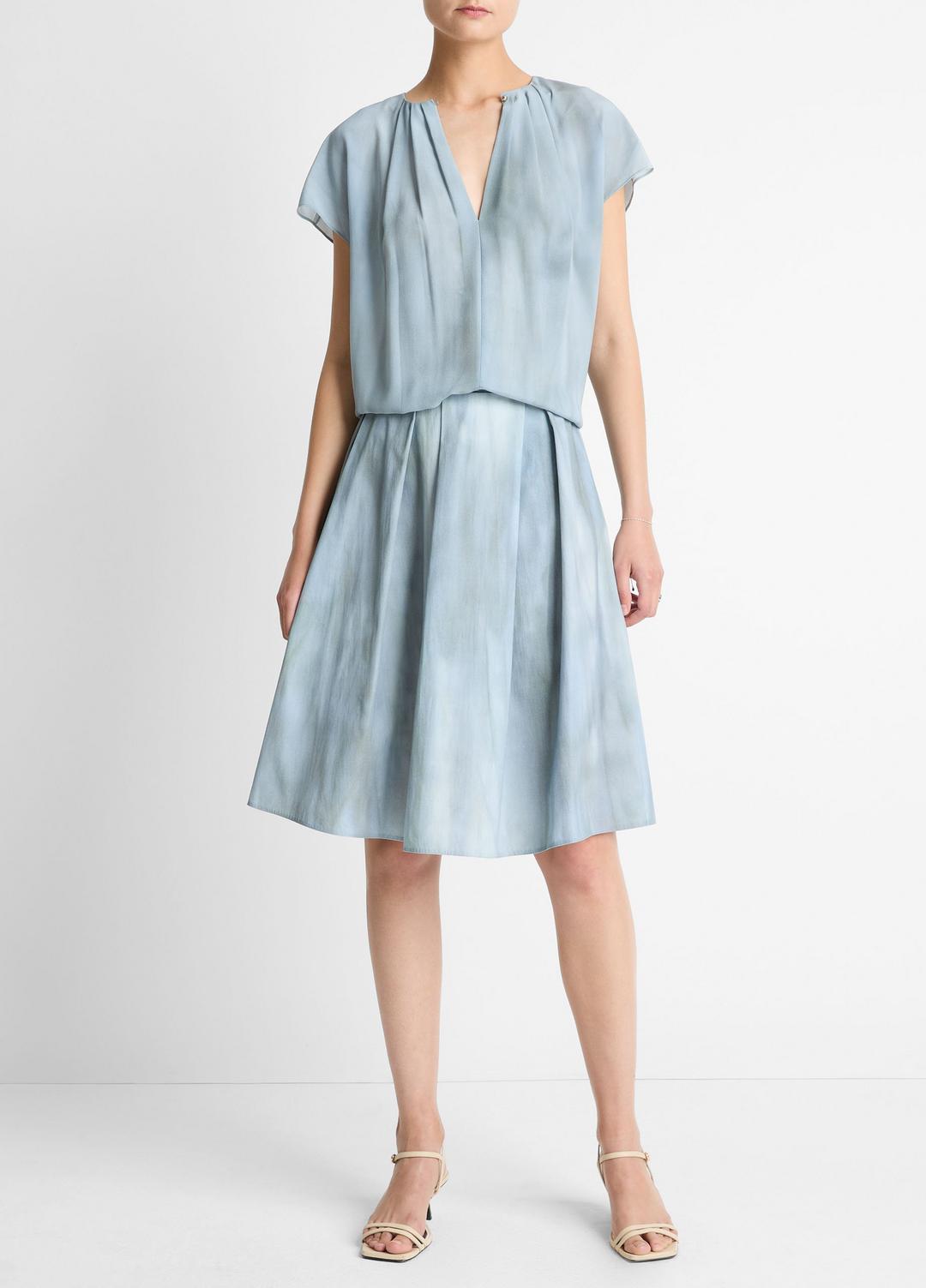 VINCE Washed Ombré Silk Gathered Cap-Sleeve Blouse in Short Sleeve