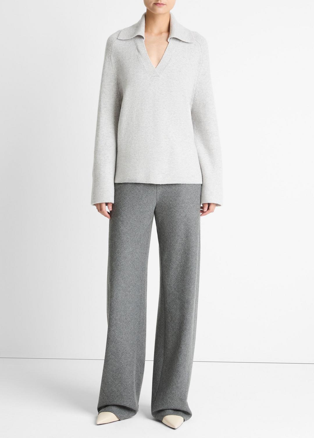 VINCE Wool & Cashmere-Blend Oversized Polo Sweater in V-Neck