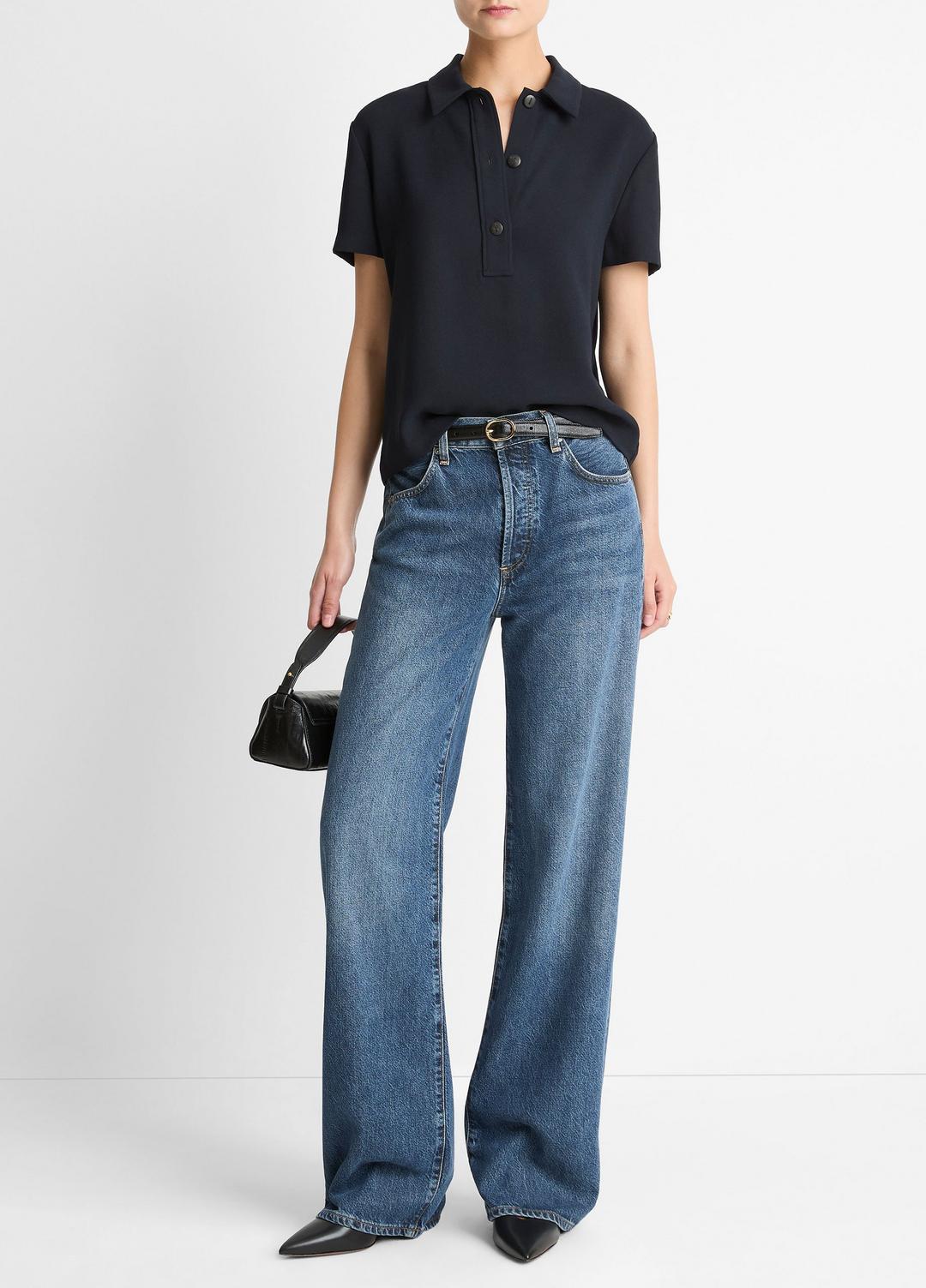 VINCE Crepe Polo Shirt in Short Sleeve