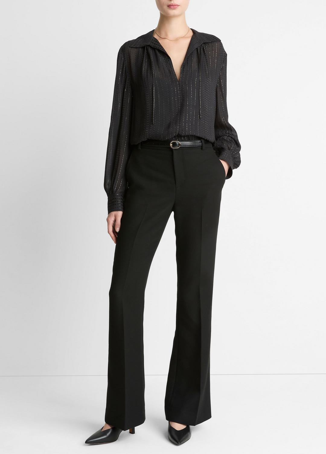 VINCE Metallic-Stripe Gathered Blouse in Long Sleeve