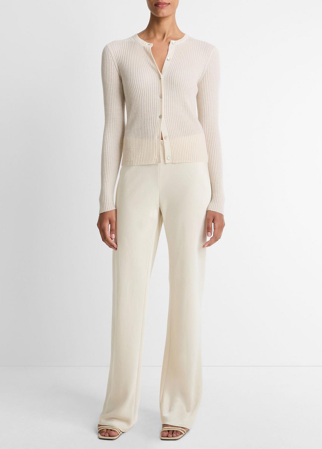 VINCE Ribbed Cashmere-Silk Cardigan in Cardigans