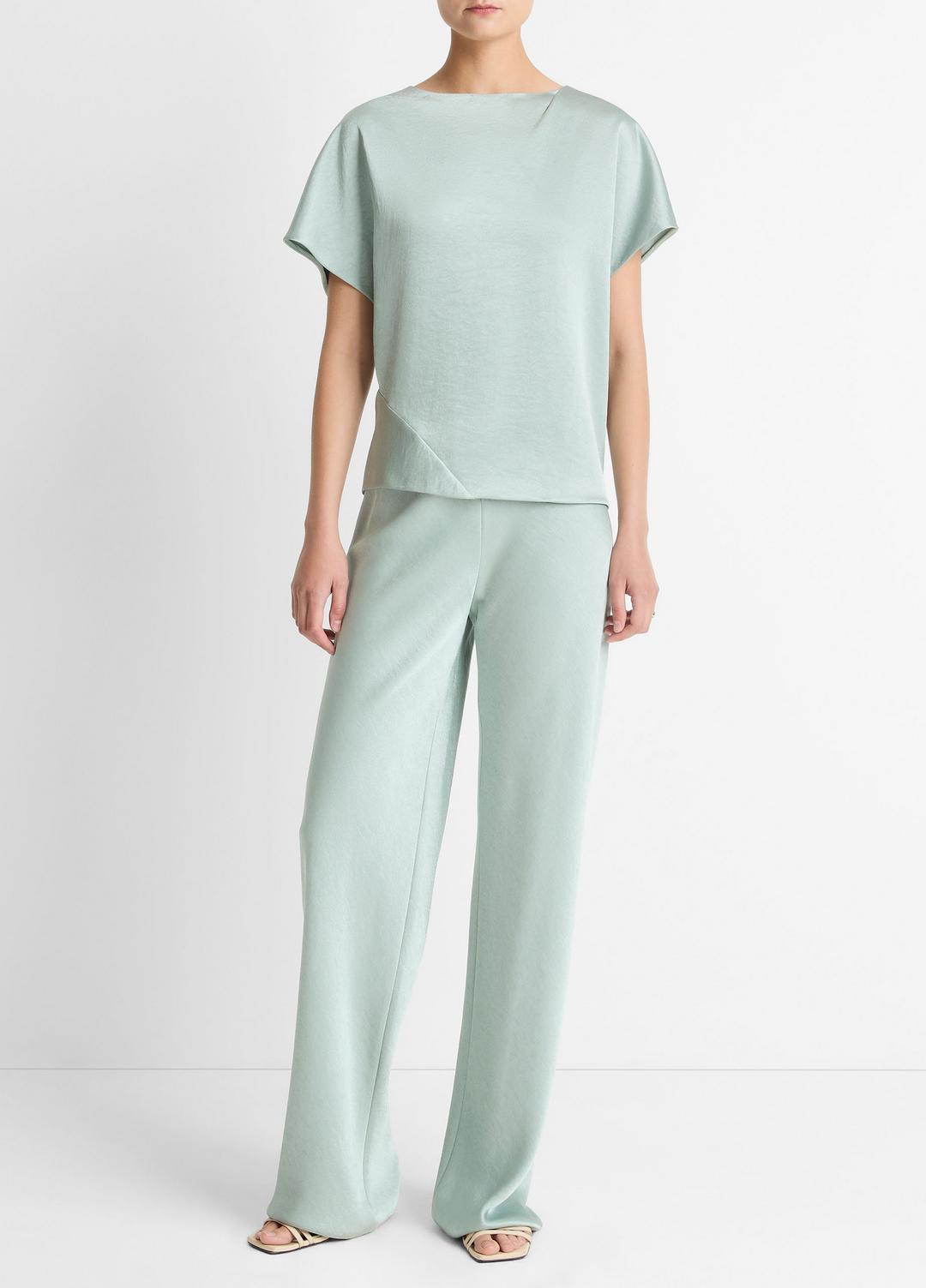 VINCE Draped Satin Dolman-Sleeve Blouse in Short Sleeve