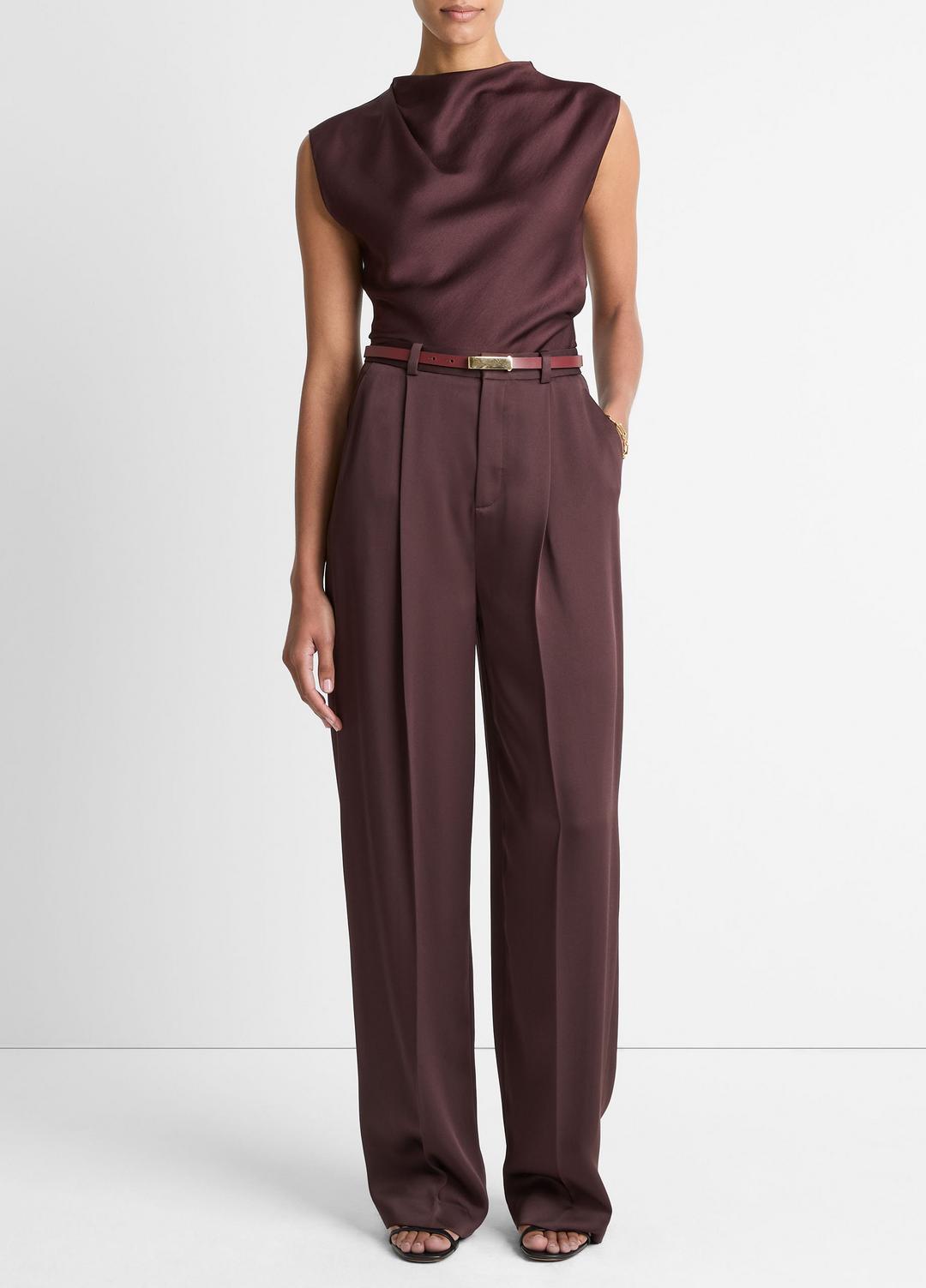 VINCE Satin Draped Cowl-Neck Top in Tank Tops