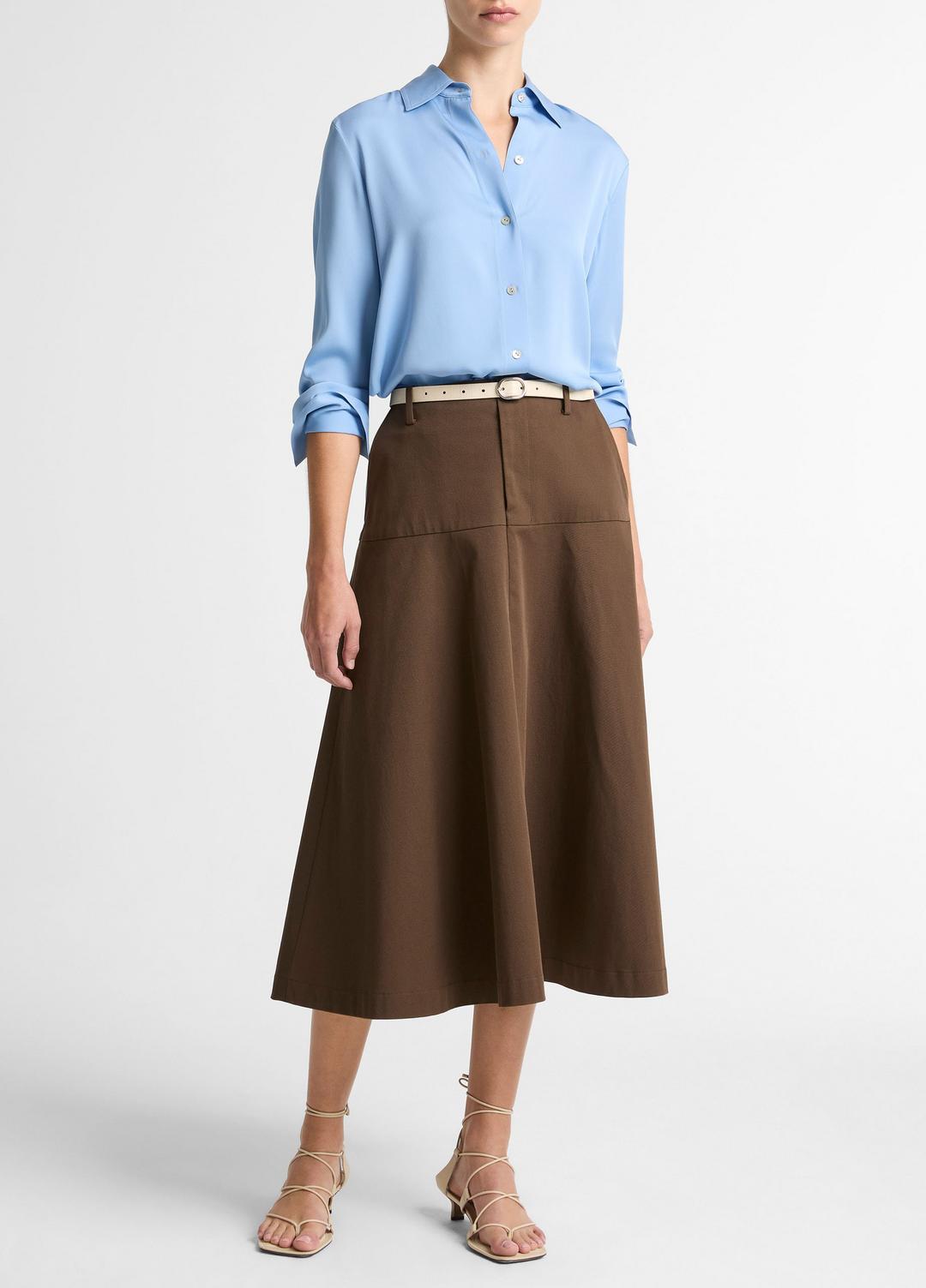 VINCE Stretch-Silk Button-Front Blouse in Long Sleeve