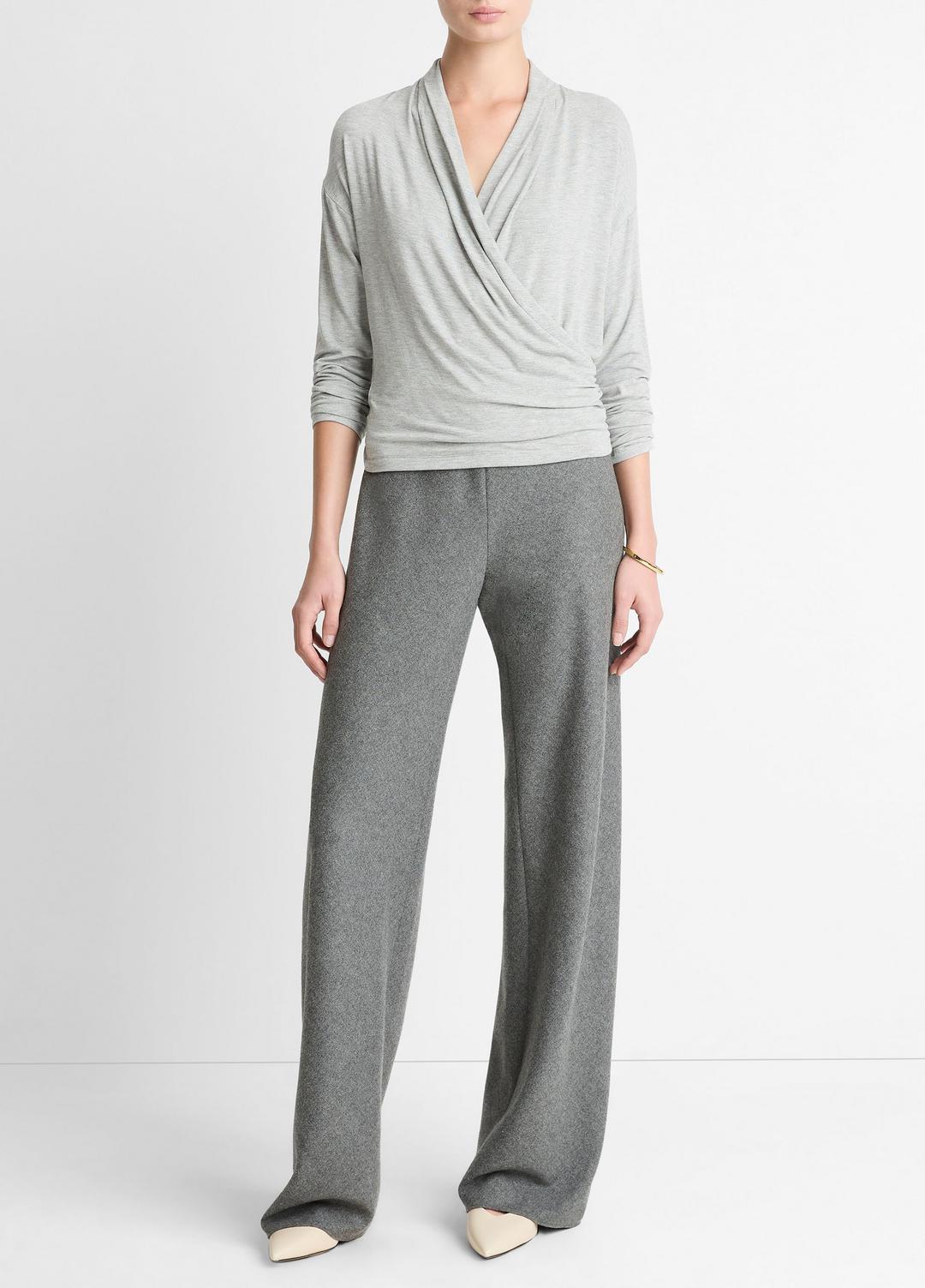 VINCE Relaxed Fixed-Wrap Jersey Top in Long Sleeve