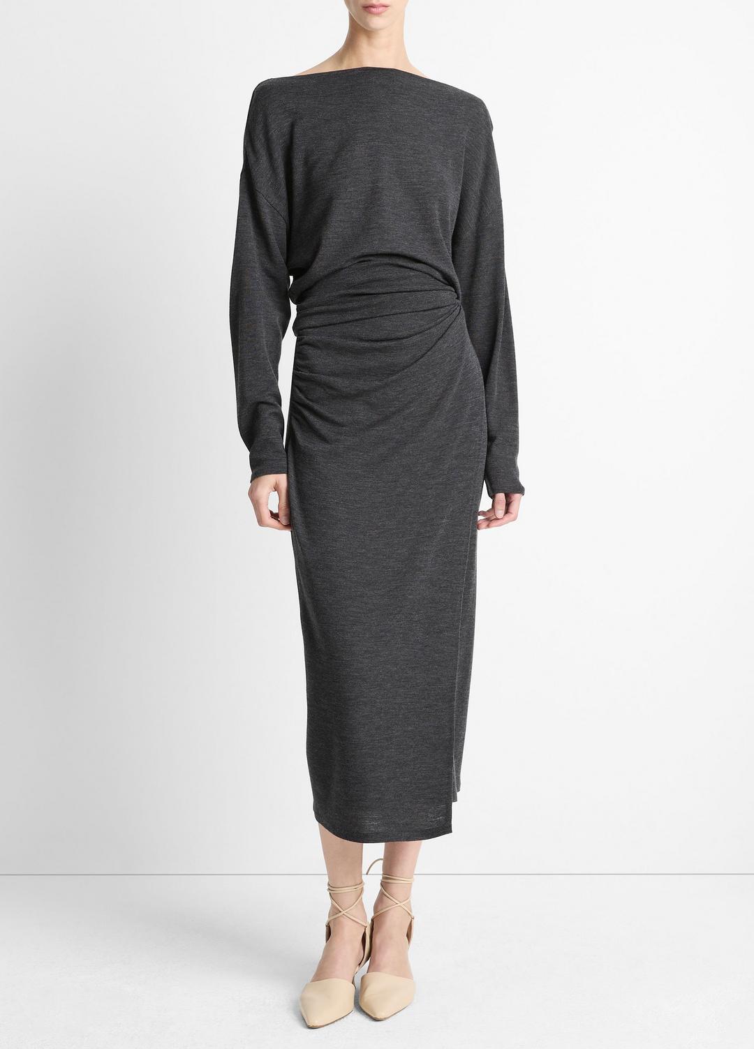 VINCE Draped Wool-Blend Slash-Neck Top in Long Sleeve