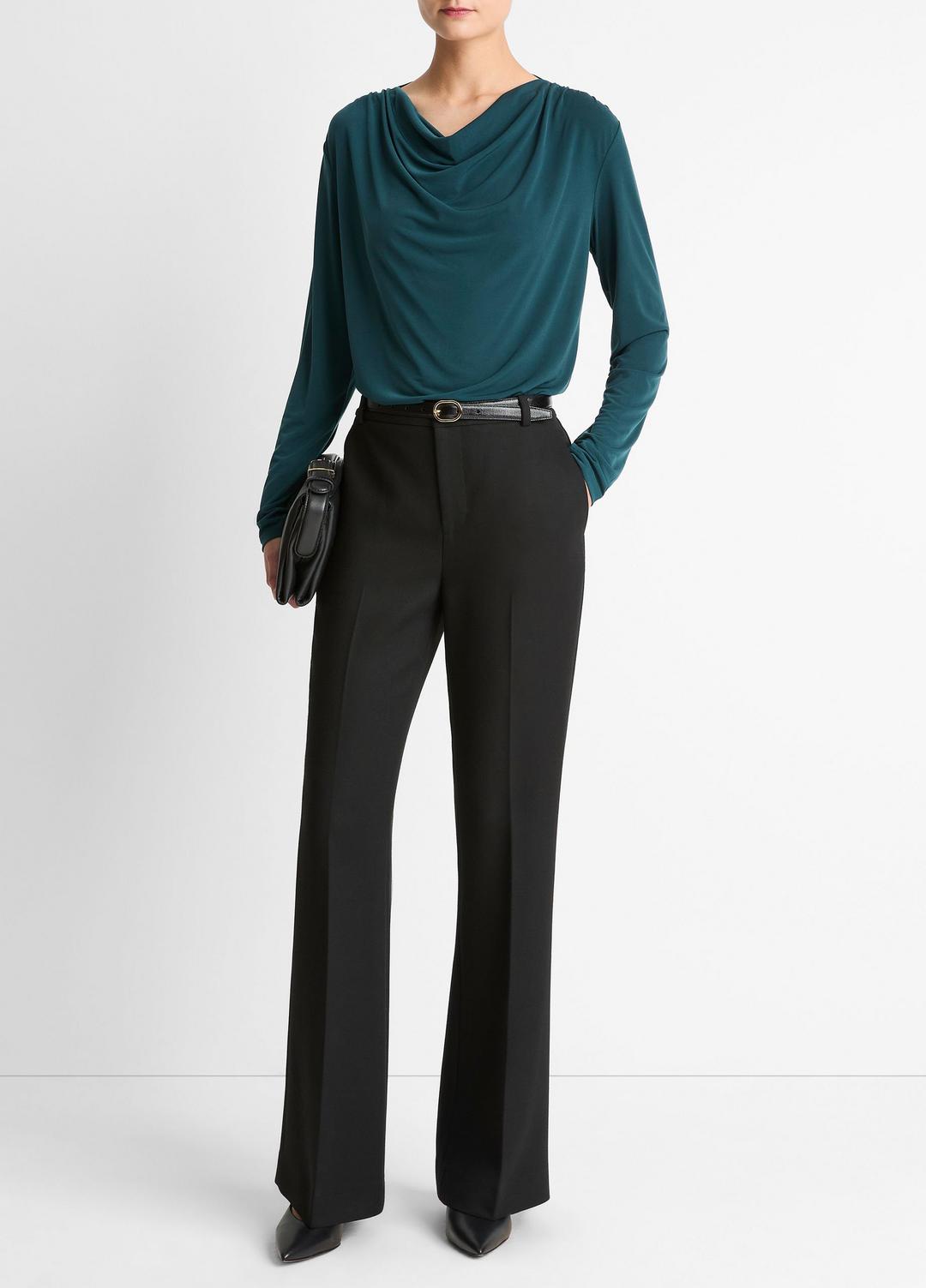 VINCE Matte Jersey Cowl-Neck Top in Long Sleeve