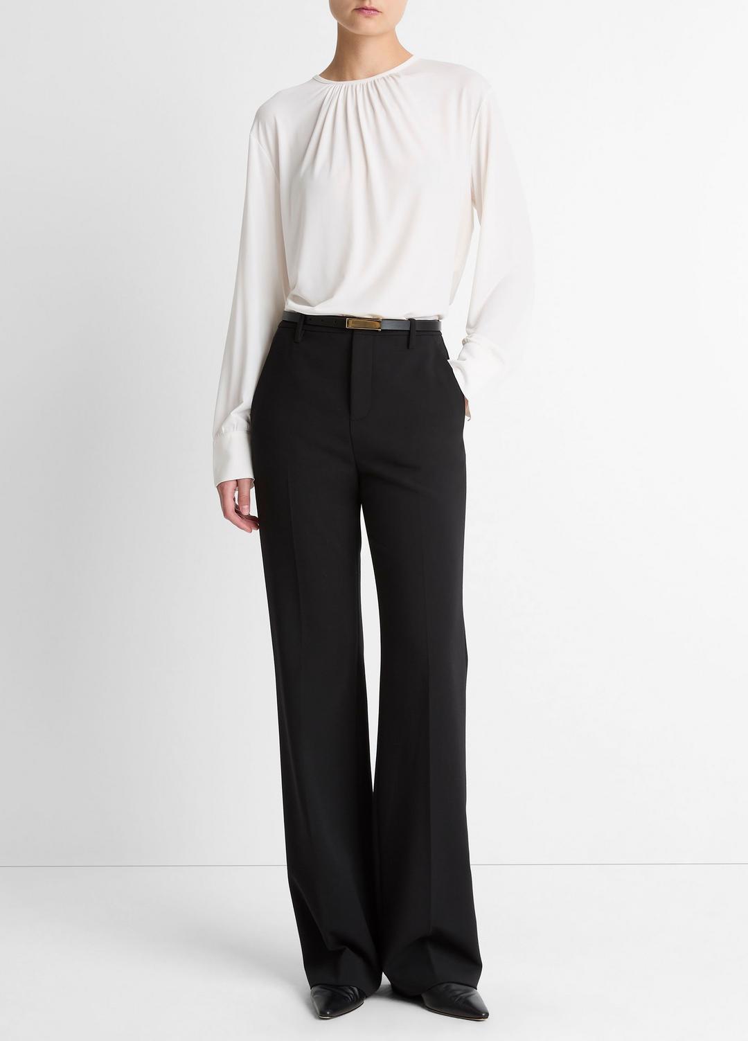 VINCE Matte Jersey Gathered Blouse in Long Sleeve