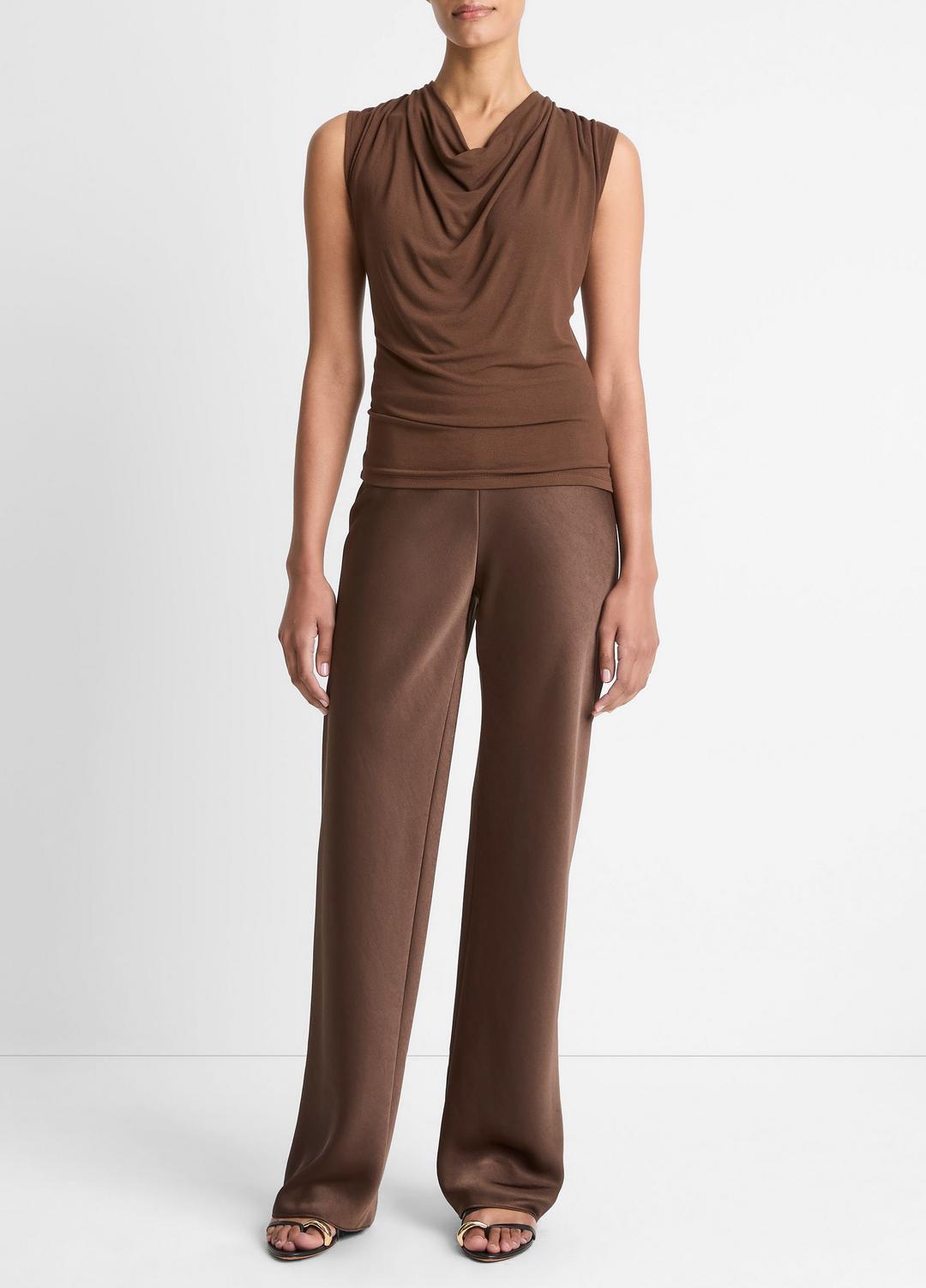 VINCE Jersey Draped Cowl-Neck Top in Tank Tops