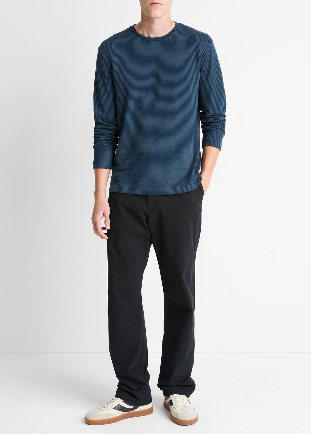 VINCE Striped Double-Knit Pima Cotton Long-Sleeve T-Shirt in Long Sleeve