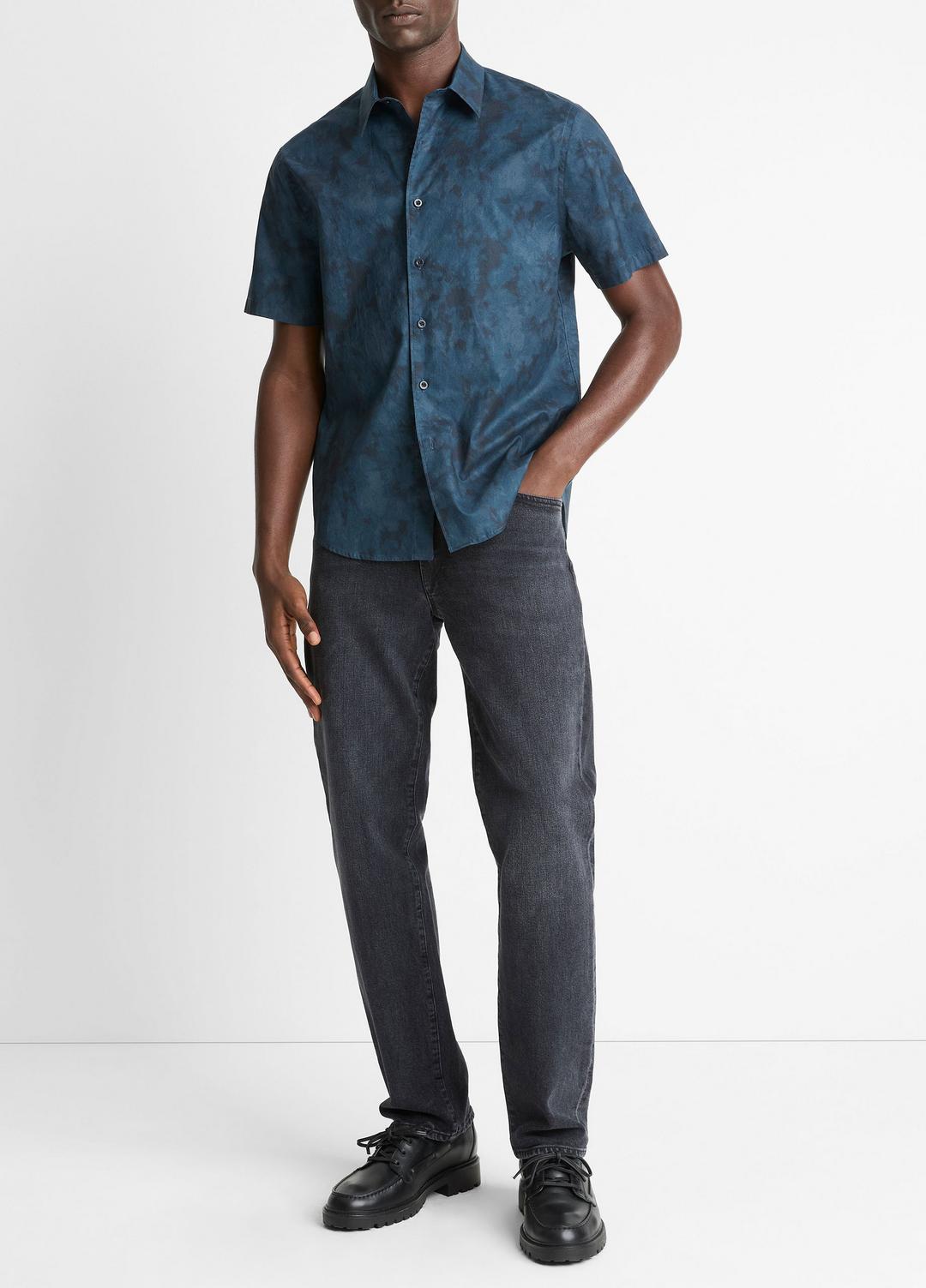 VINCE Dyed Camouflage Cotton Short-Sleeve Button-Front Shirt in Short Sleeve