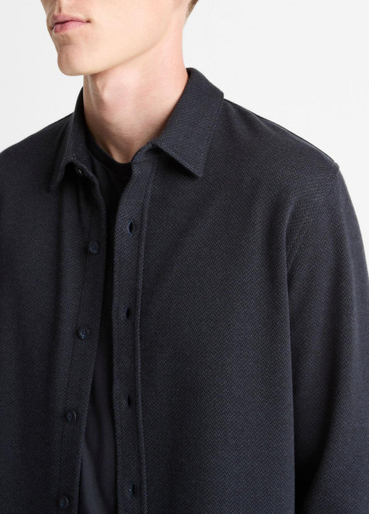VINCE Herringbone Cotton-Blend Button-Front Shirt in Long Sleeve