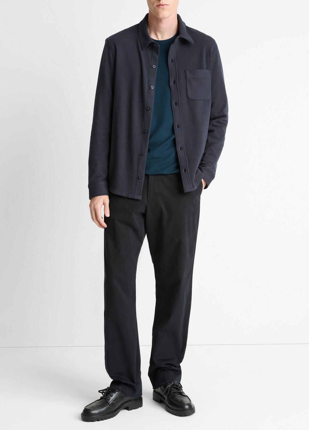 VINCE Knit Cotton-Blend Button-Front Shirt in Long Sleeve