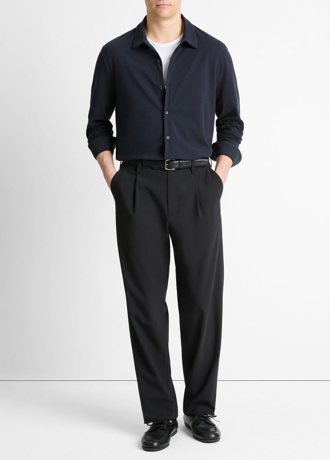 VINCE Cotton Piqué Button-Front Shirt in Long Sleeve