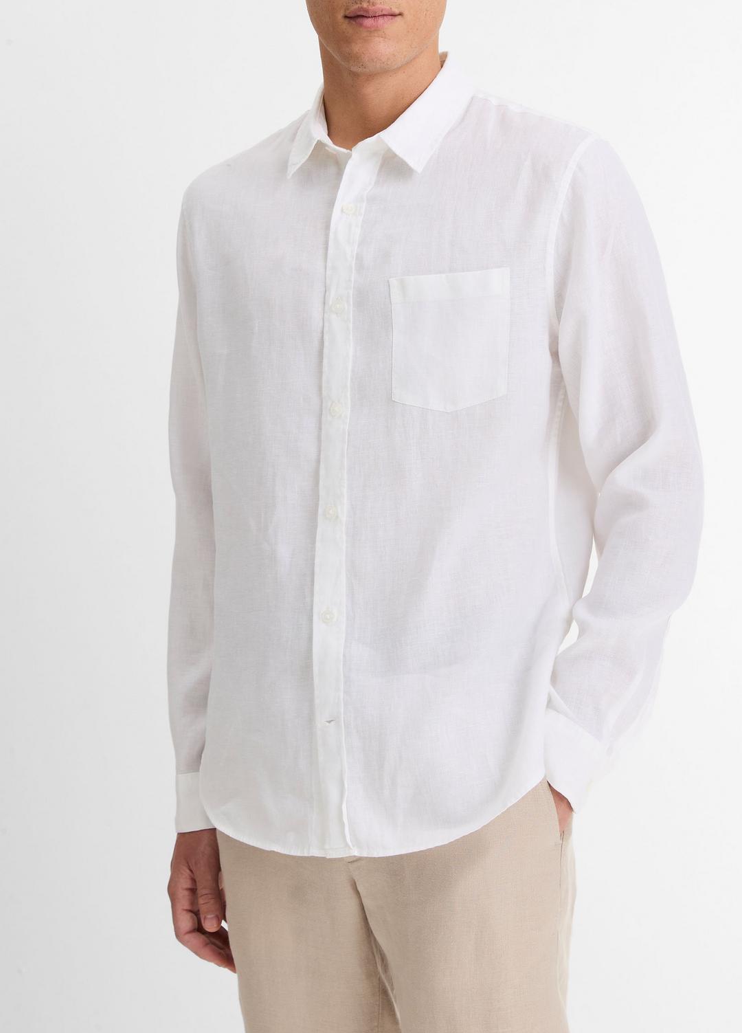 VINCE Linen Long-Sleeve Shirt in Long Sleeve