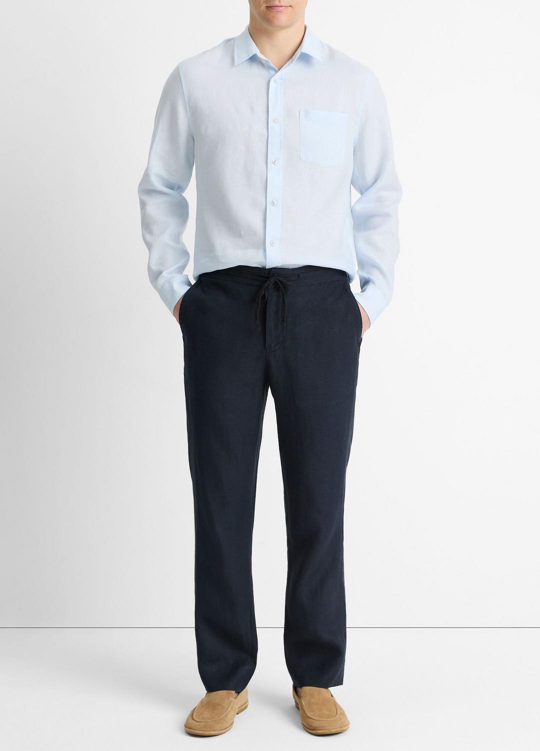 VINCE Linen Long-Sleeve Shirt in Long Sleeve