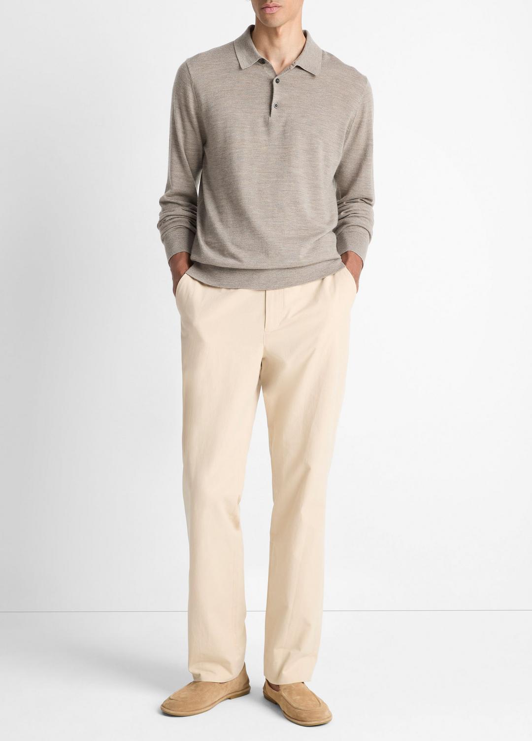 VINCE Featherweight Merino Wool-Cashmere Polo Sweater in Long Sleeve