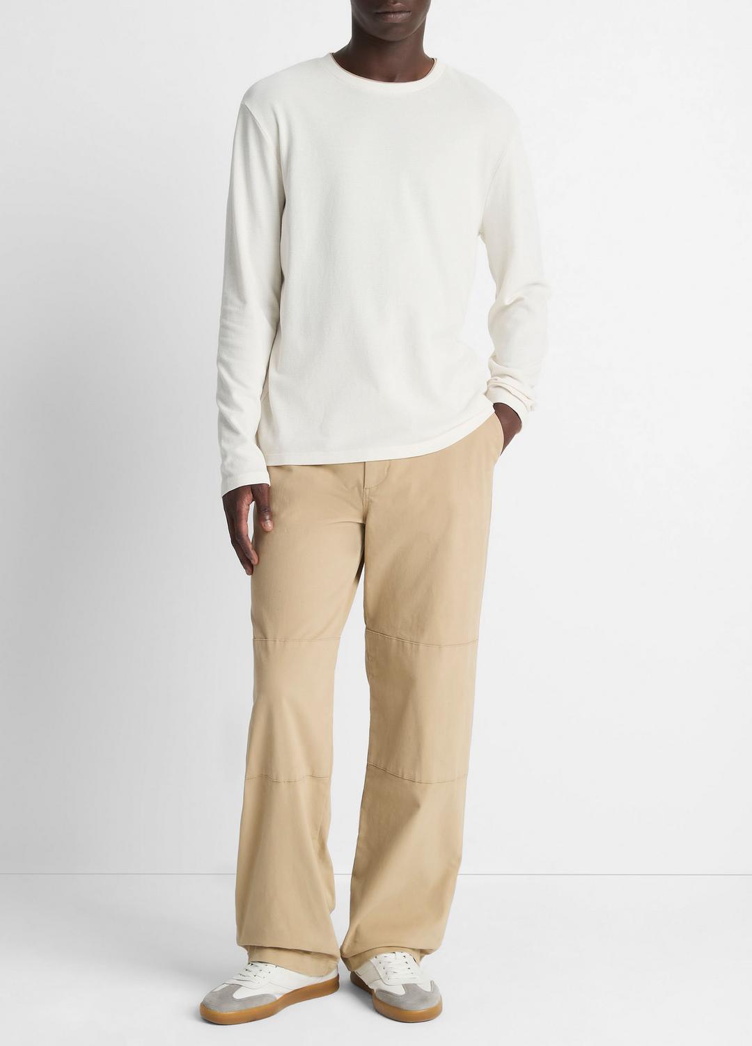 VINCE Micro-Waffle Pima Cotton Double-Collar Long-Sleeve T-Shirt in Long Sleeve