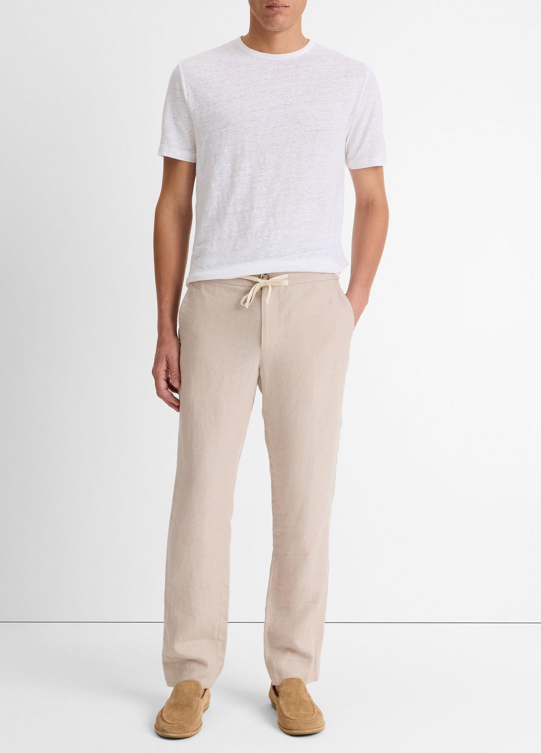 VINCE Linen Crew Neck T-Shirt in Short Sleeve