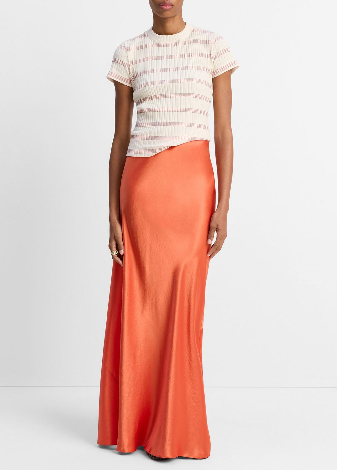 VINCE Striped Ribbed Cotton-Blend Top in Shirts & Tees