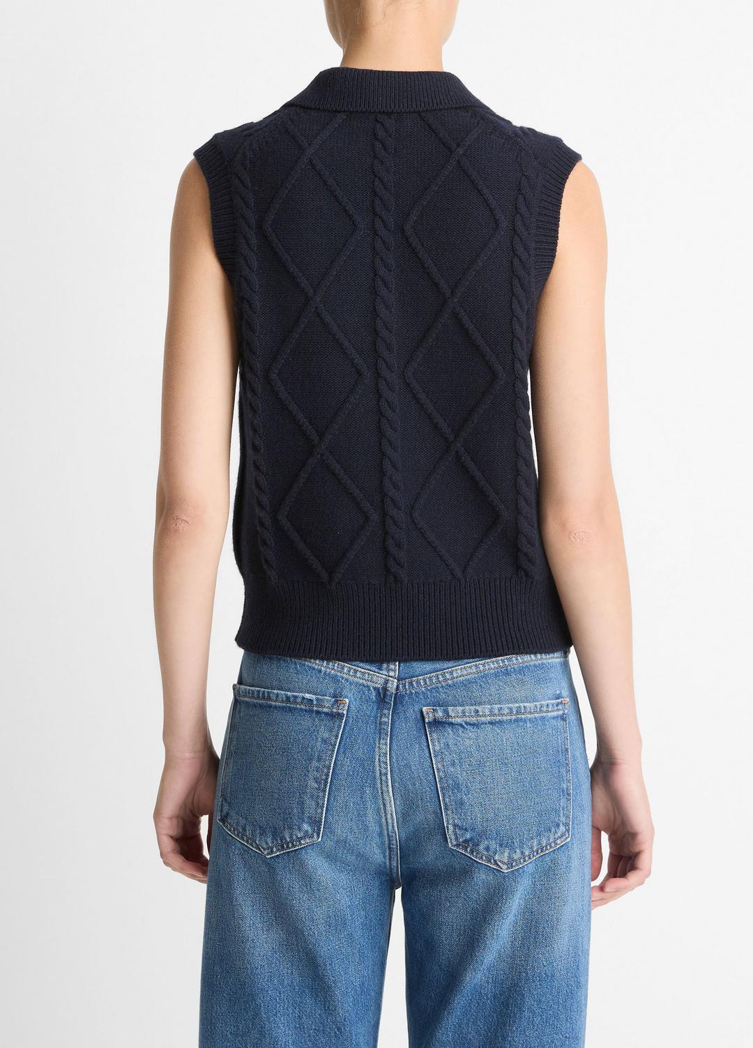VINCE Cable-Knit Wool & Cotton-Blend Sweater Vest in V-Neck
