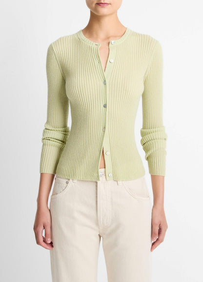 VINCE Ribbed Cashmere-Silk Cardigan in Cardigans