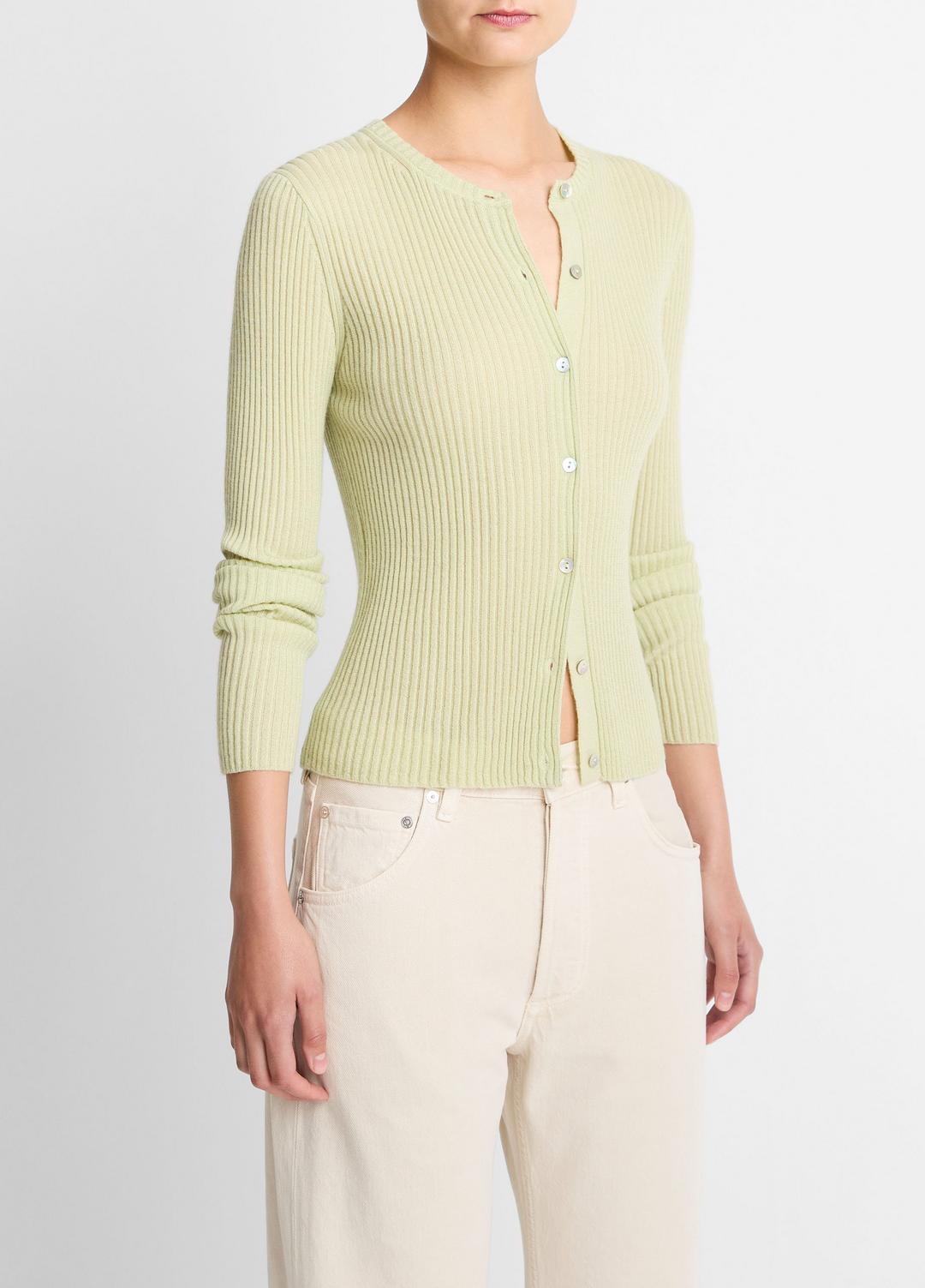 VINCE Ribbed Cashmere-Silk Cardigan in Cardigans