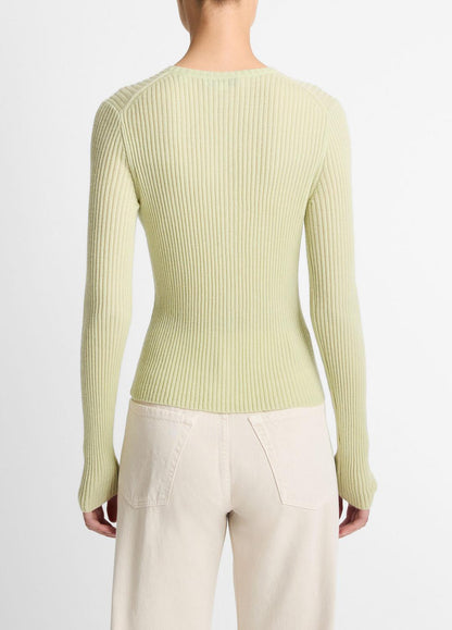 VINCE Ribbed Cashmere-Silk Cardigan in Cardigans