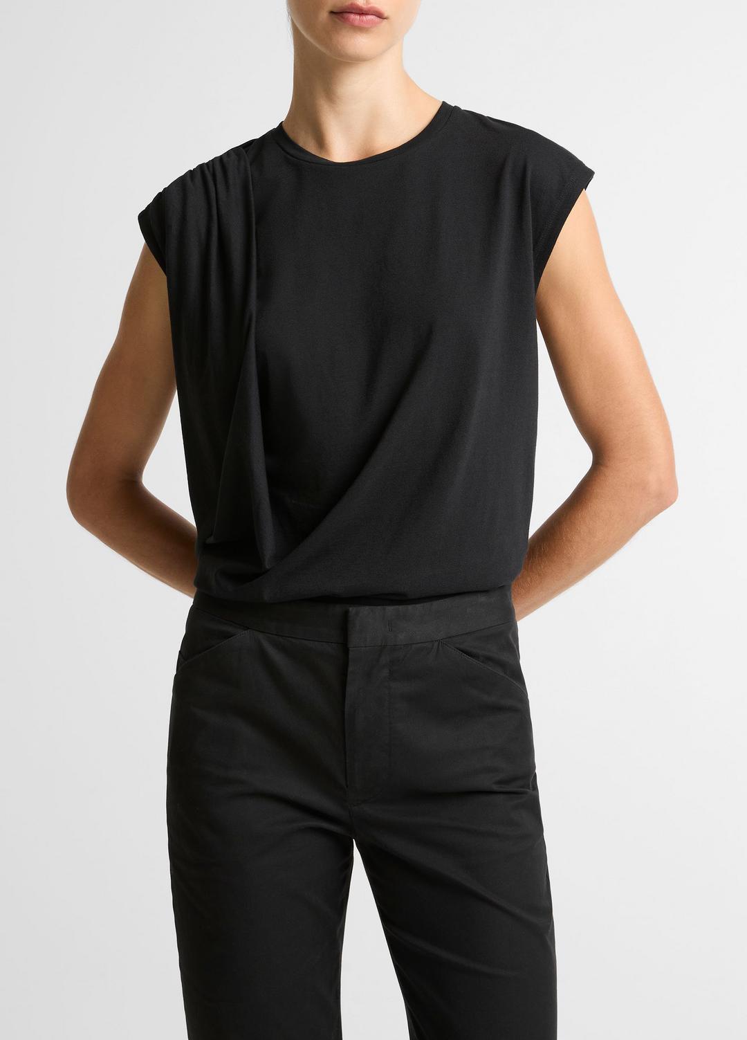 VINCE Pima Cotton-Blend Draped Relaxed Top in Tank Tops
