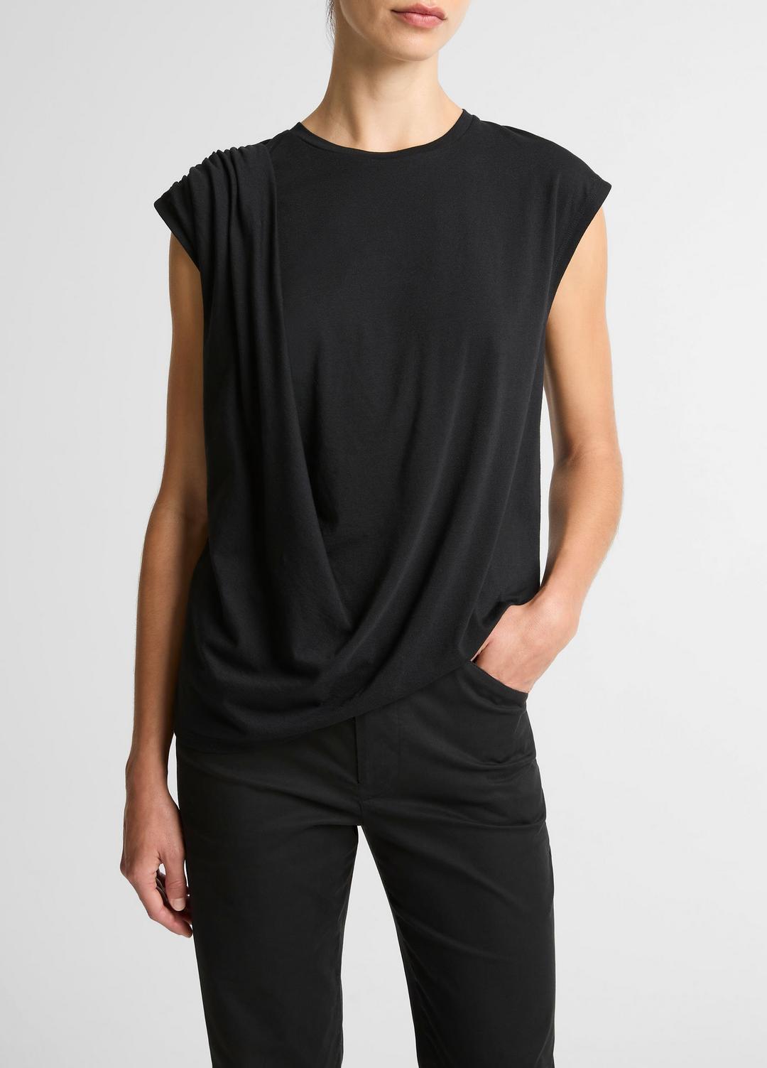 VINCE Pima Cotton-Blend Draped Relaxed Top in Tank Tops