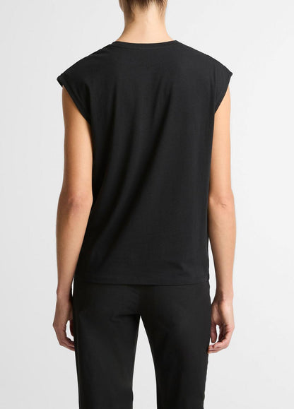 VINCE Pima Cotton-Blend Draped Relaxed Top in Tank Tops