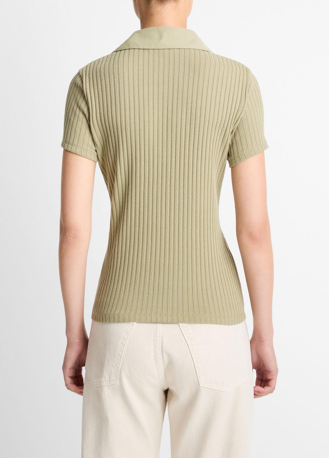 VINCE Ribbed Cotton-Blend Polo Shirt in Short Sleeve