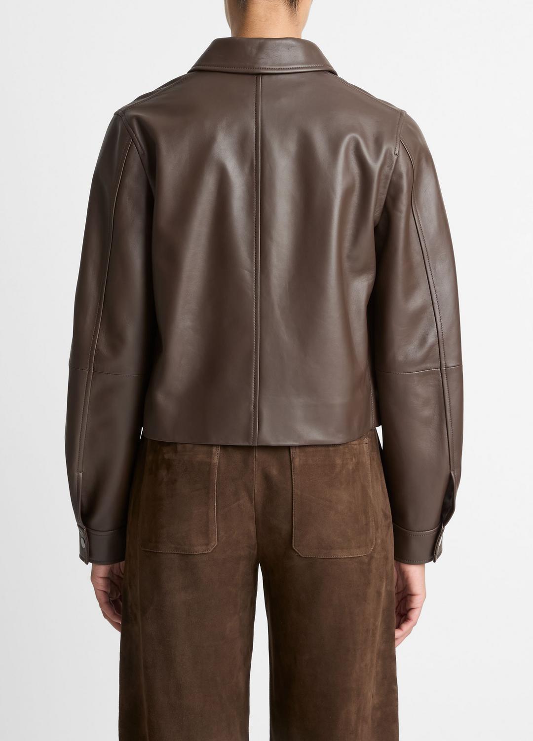 VINCE Leather Cropped Zip-Front Jacket in Leather Jackets
