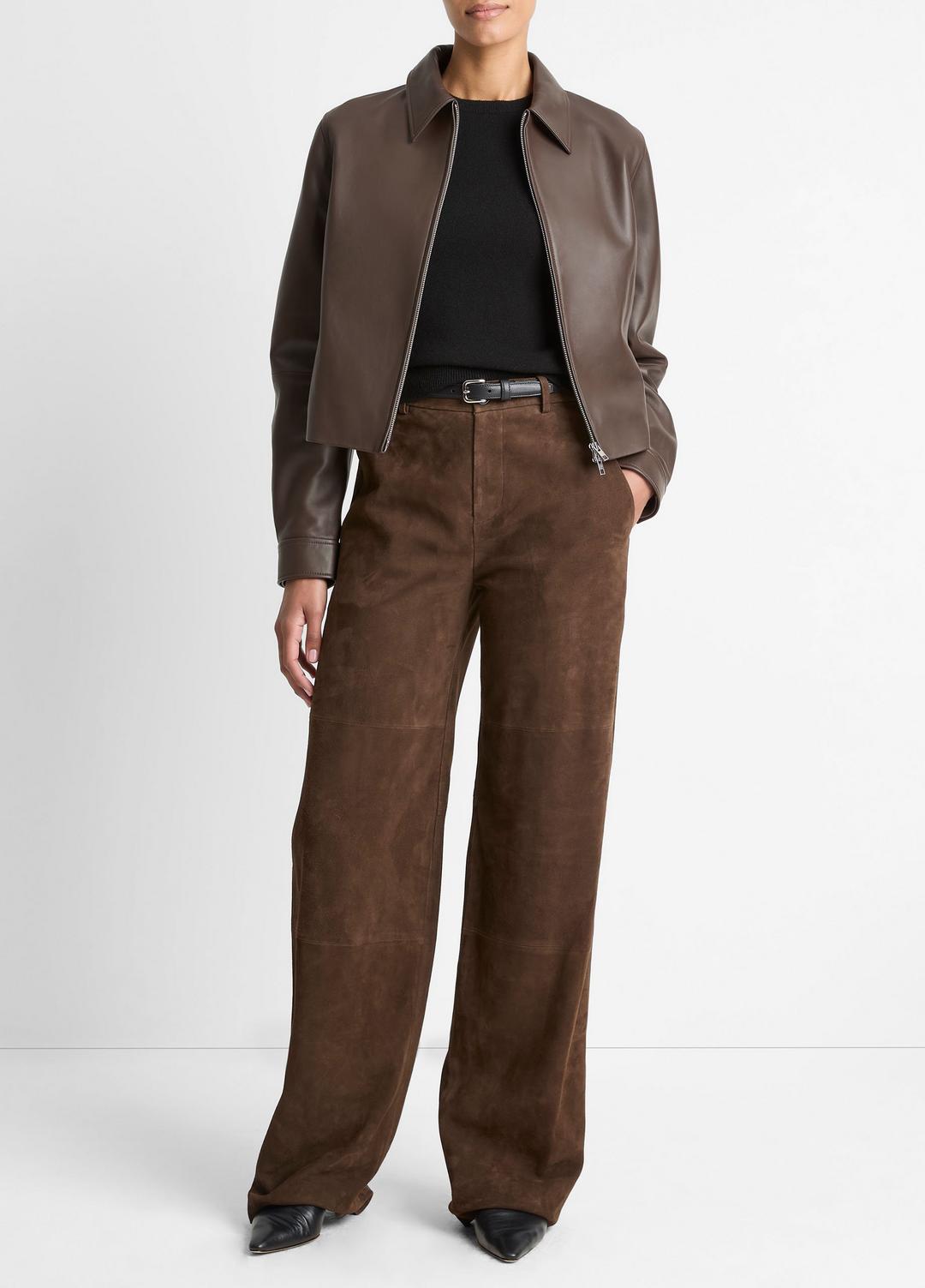 VINCE Leather Cropped Zip-Front Jacket in Leather Jackets