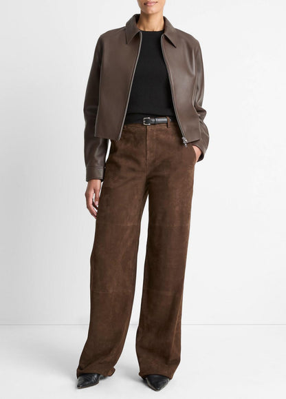 VINCE Leather Cropped Zip-Front Jacket in Leather Jackets