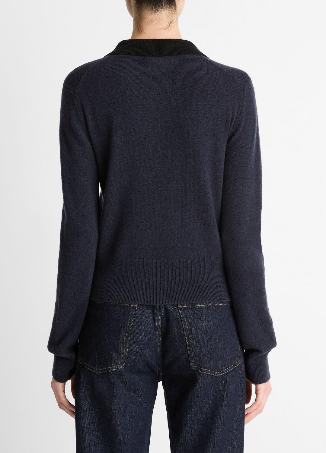 VINCE Contrast-Trim Wool & Cashmere-Blend Collared Cardigan in Cardigans