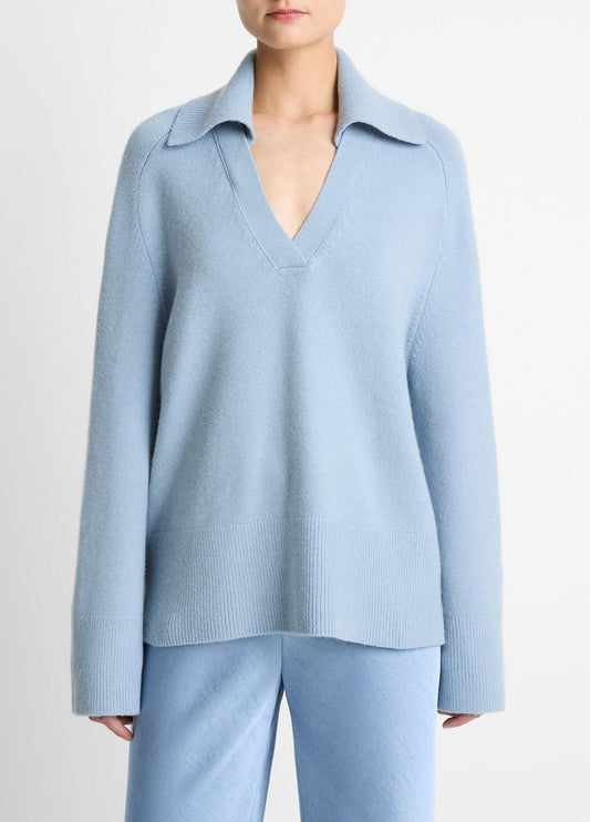 VINCE Wool & Cashmere-Blend Oversized Polo Sweater in V-Neck