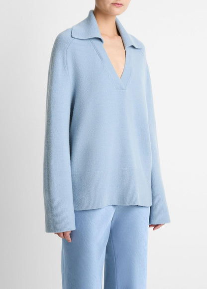 VINCE Wool & Cashmere-Blend Oversized Polo Sweater in V-Neck