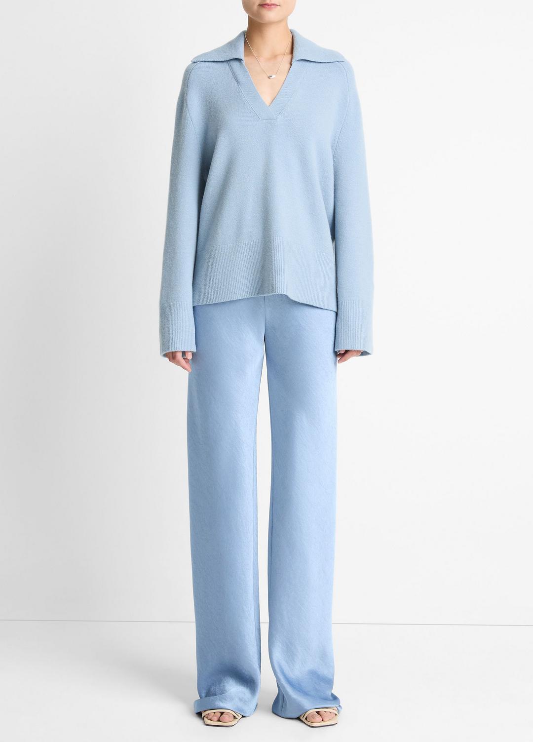 VINCE Wool & Cashmere-Blend Oversized Polo Sweater in V-Neck
