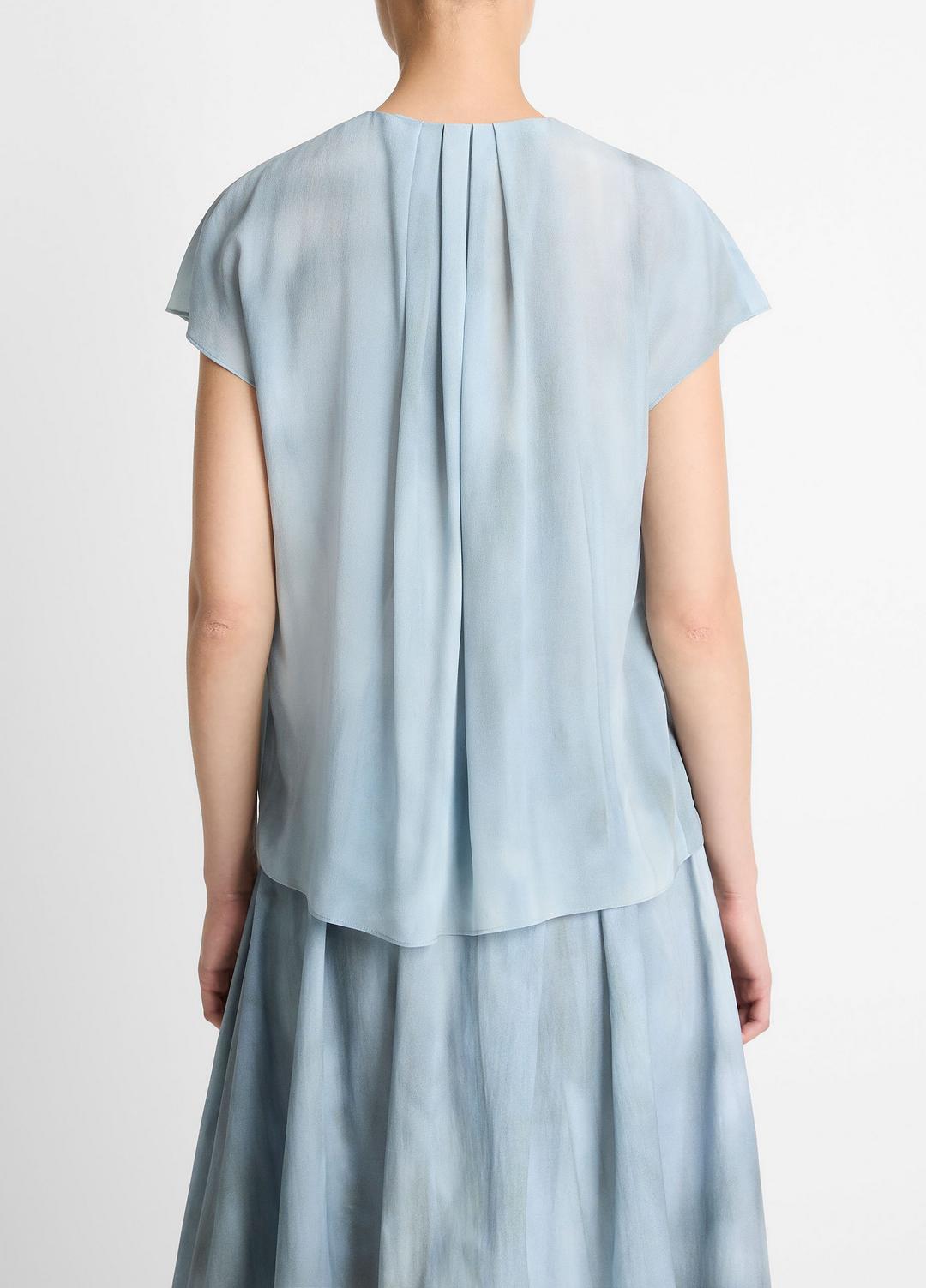 VINCE Washed Ombré Silk Gathered Cap-Sleeve Blouse in Short Sleeve