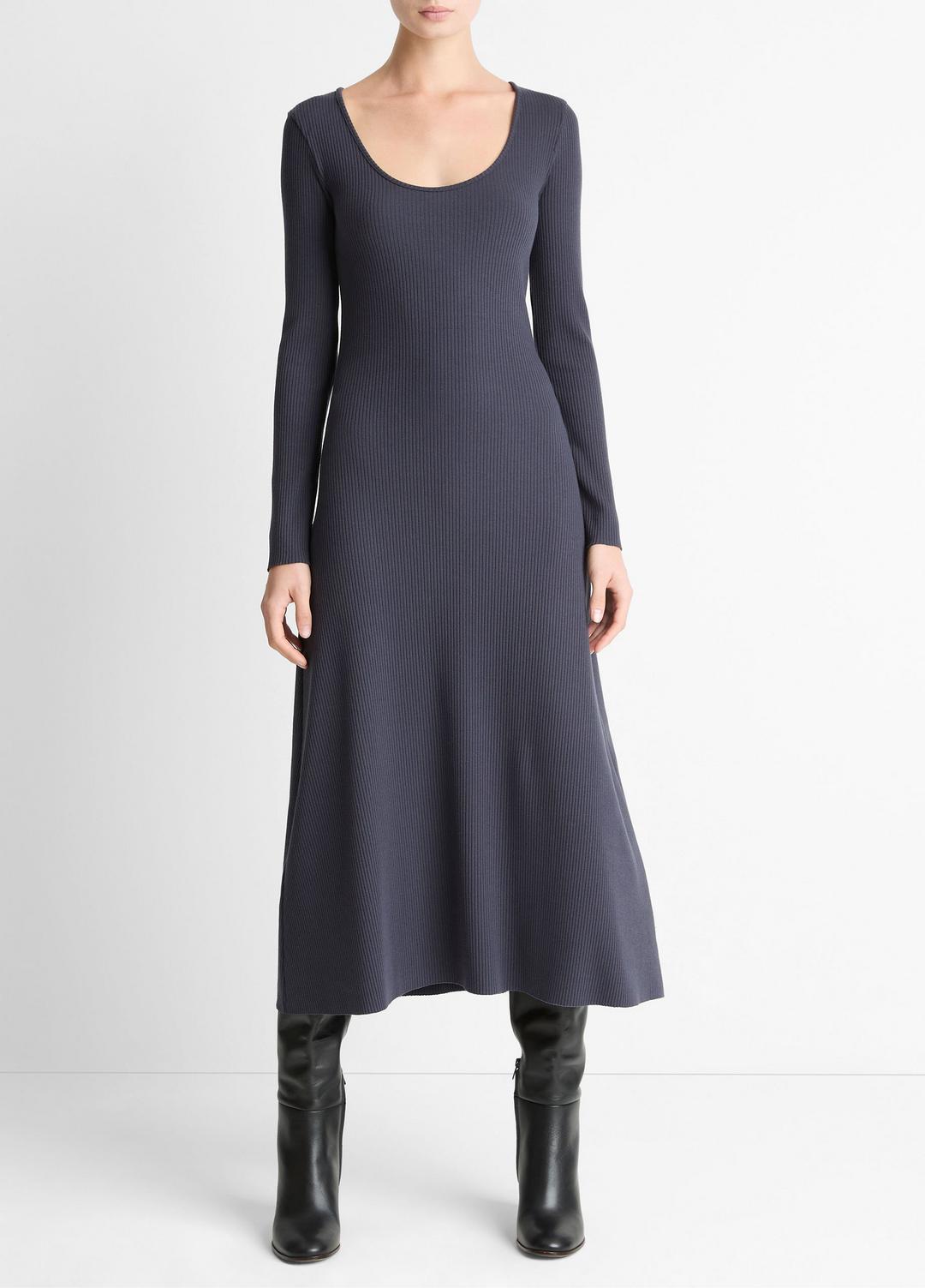 VINCE Ribbed Cotton-Blend Scoop-Neck Dress in Dresses