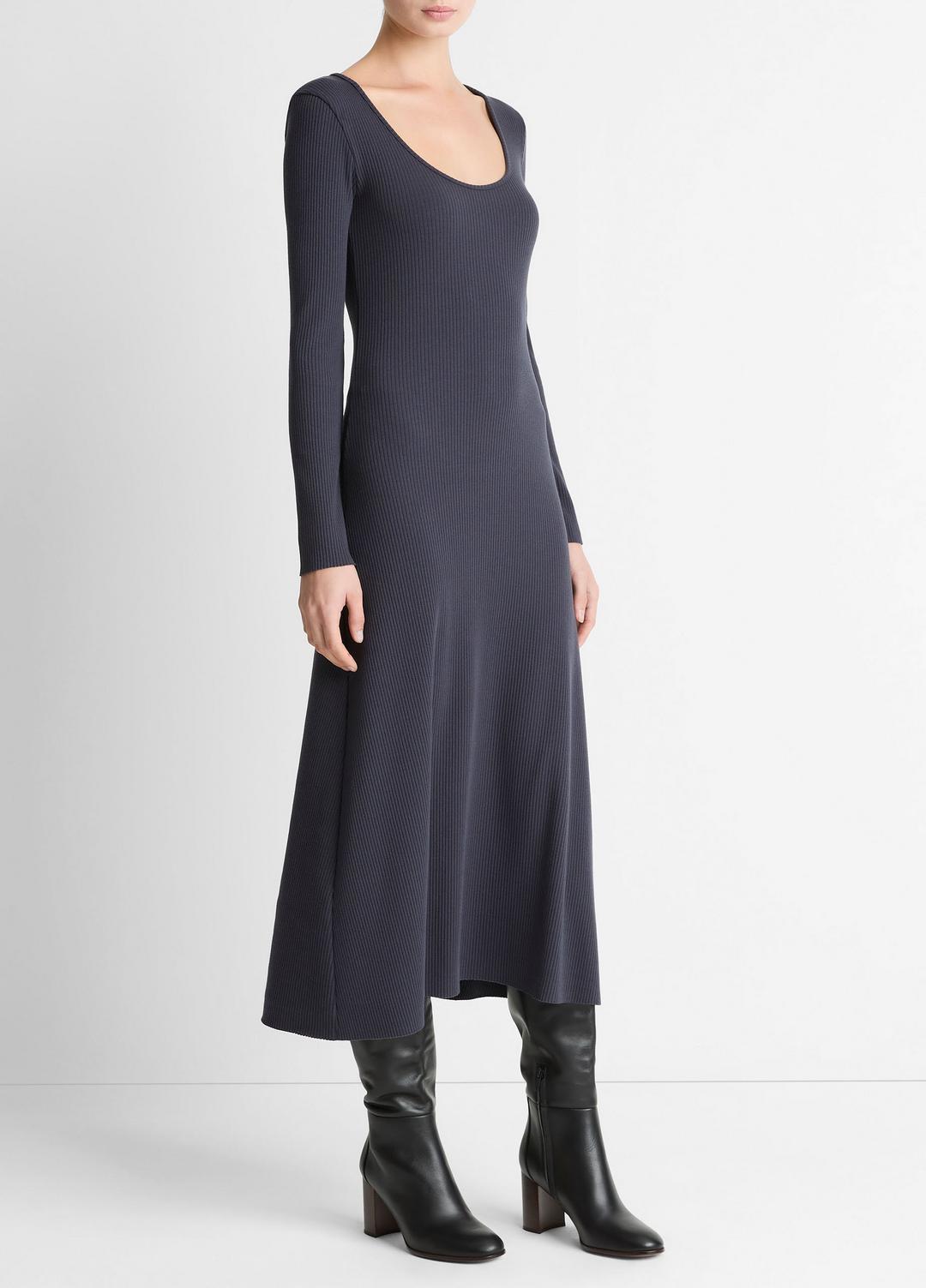 VINCE Ribbed Cotton-Blend Scoop-Neck Dress in Dresses
