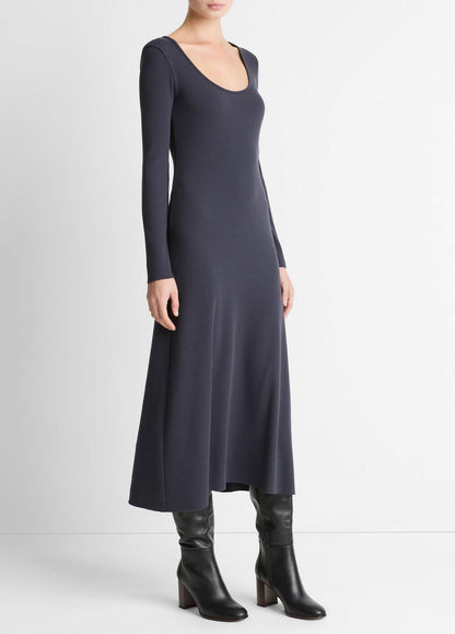 VINCE Ribbed Cotton-Blend Scoop-Neck Dress in Dresses