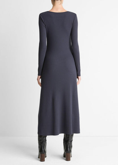 VINCE Ribbed Cotton-Blend Scoop-Neck Dress in Dresses