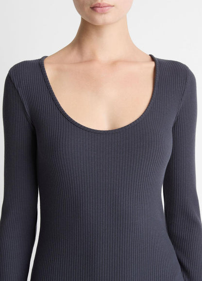 VINCE Ribbed Cotton-Blend Scoop-Neck Dress in Dresses