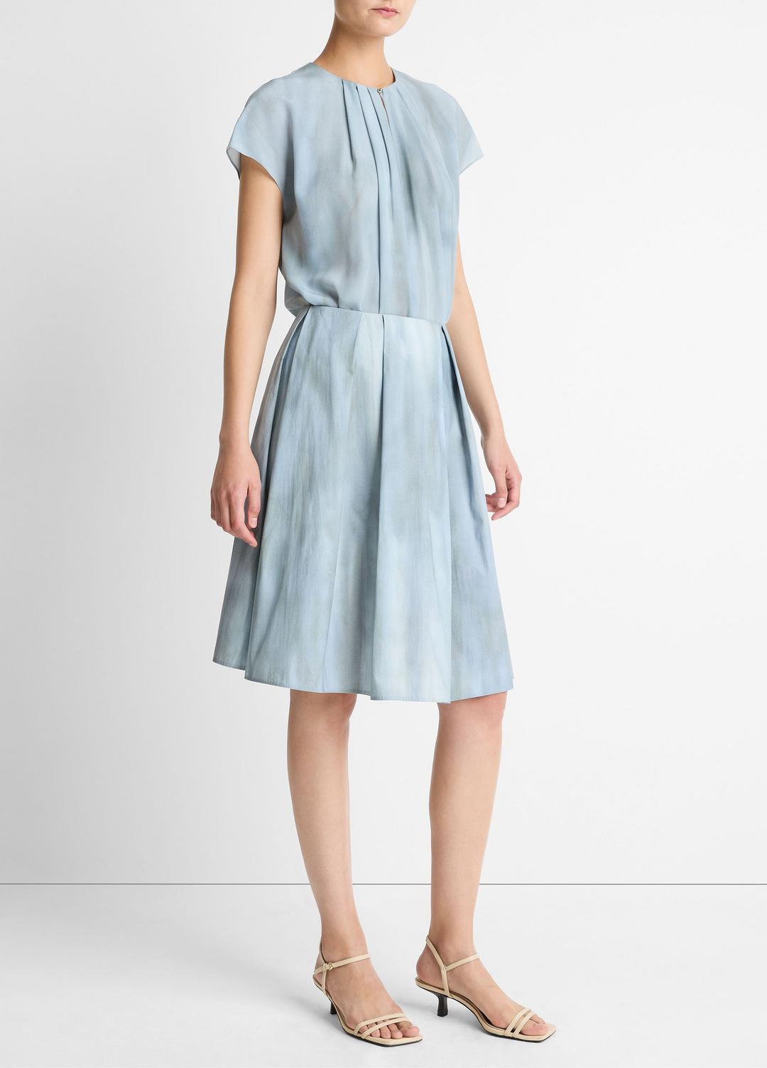 VINCE Washed Ombré Cotton Pleated Knee Skirt in Skirts