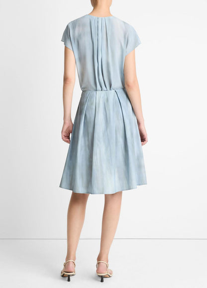 VINCE Washed Ombré Cotton Pleated Knee Skirt in Skirts