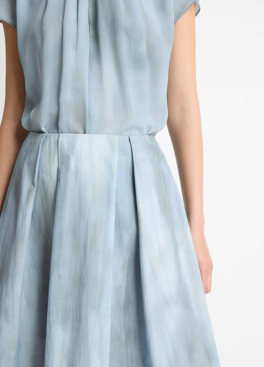 VINCE Washed Ombré Cotton Pleated Knee Skirt in Skirts